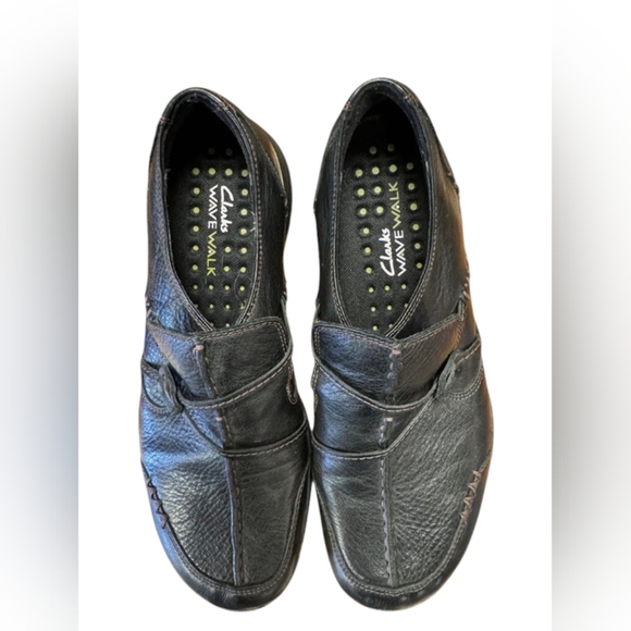 Clark’s Slip On Leather Shoe EUC Wave Walk Black Size 7 1/2 M - Picture 5 of 8